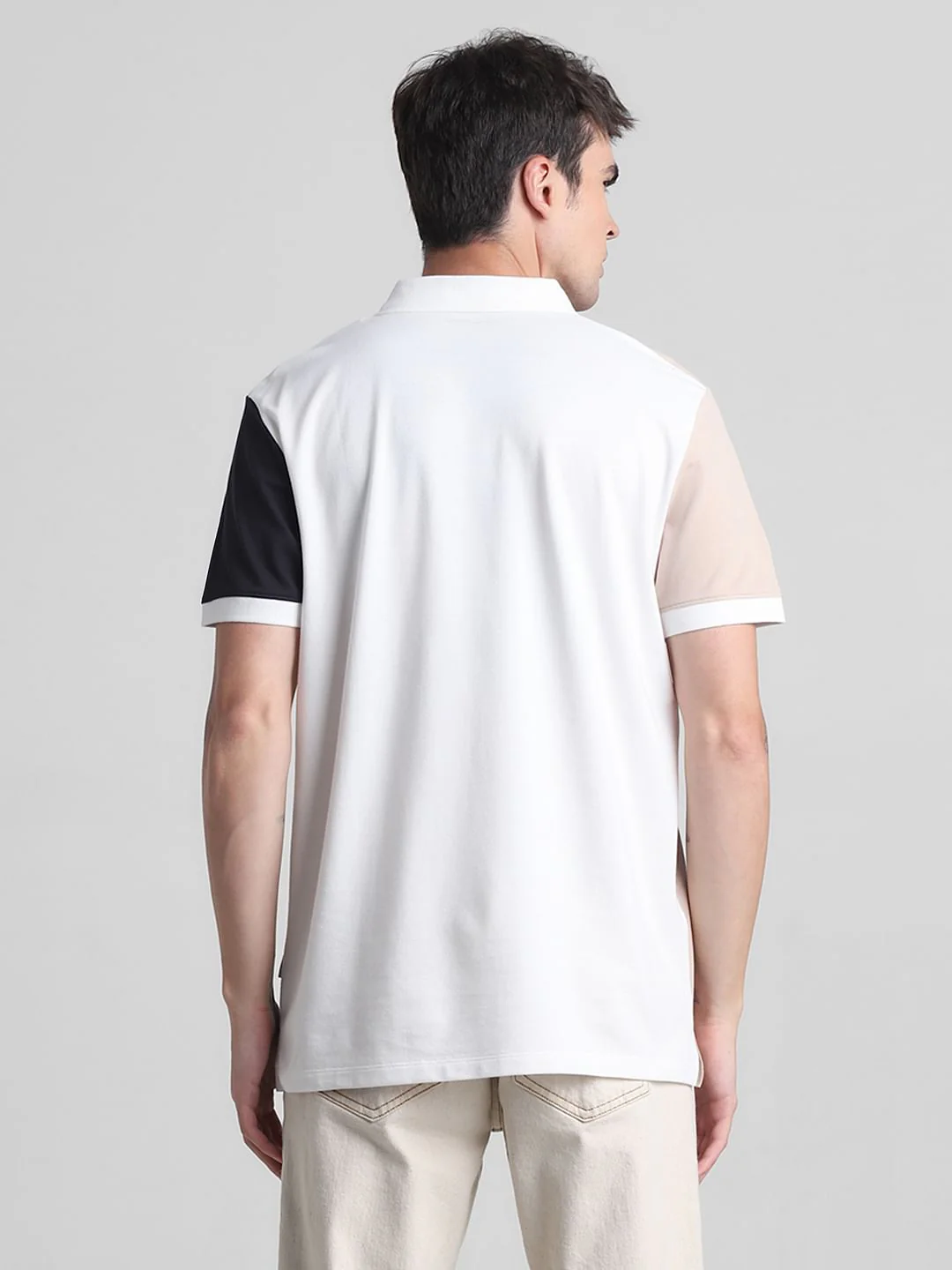 Beige Colourblocked Cotton Polo T-shirt - Image 4
