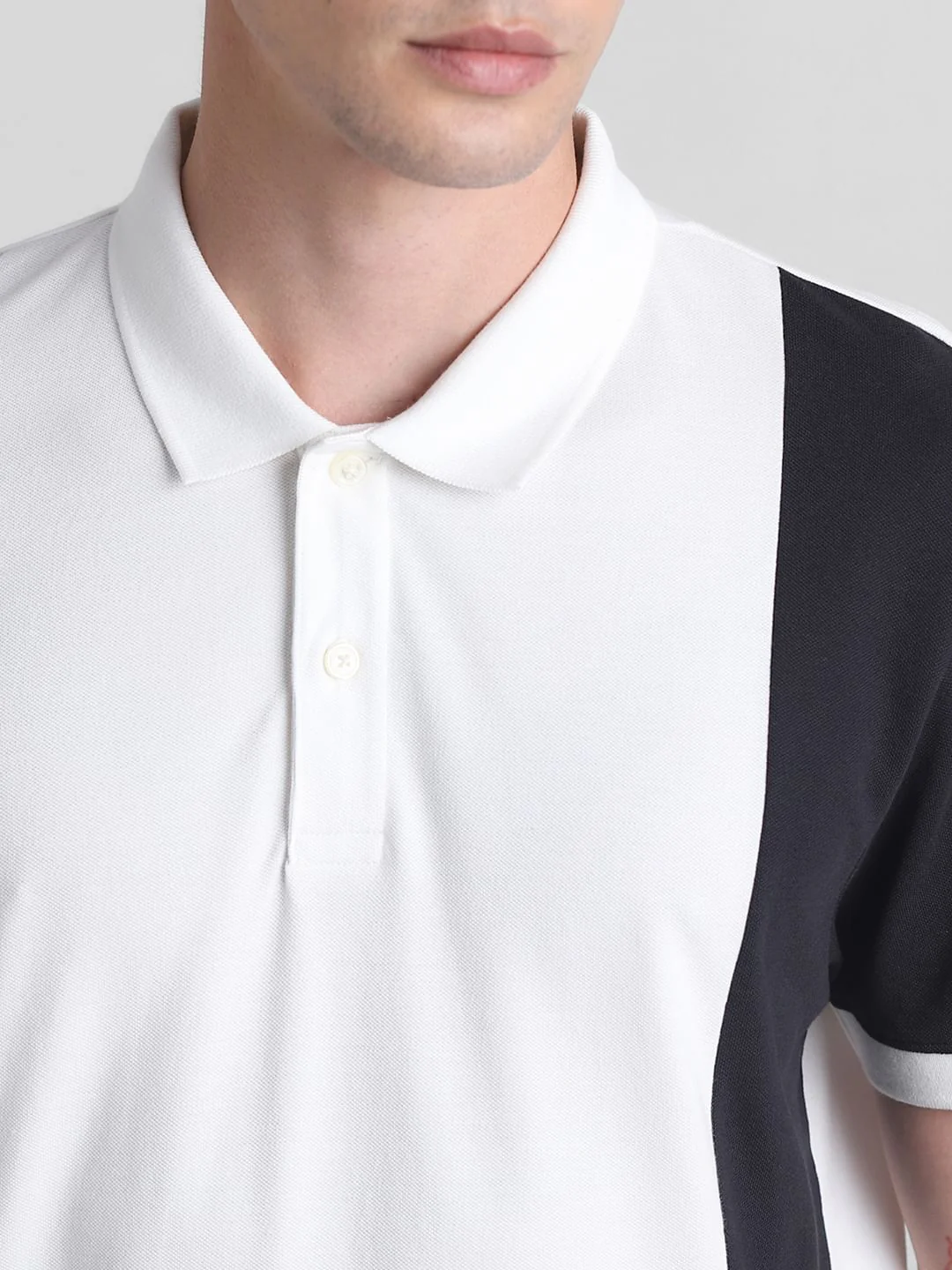 Beige Colourblocked Cotton Polo T-shirt - Image 5