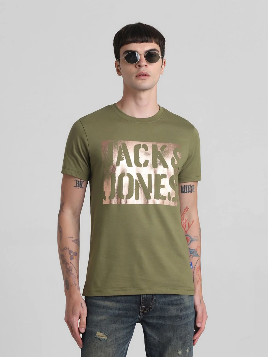 Green Foil Print Crew Neck T-shirt