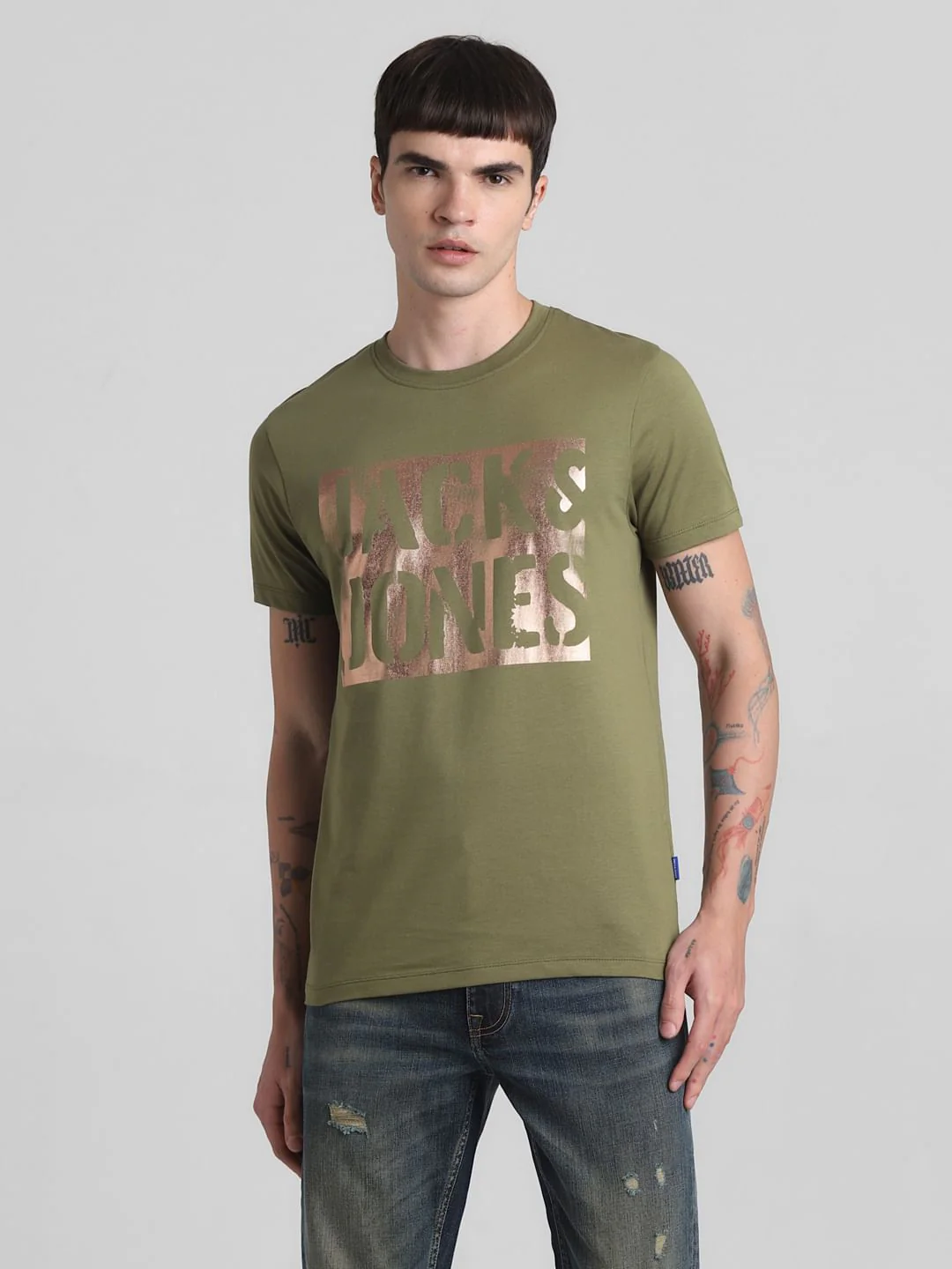 Green Foil Print Crew Neck T-shirt - Image 2
