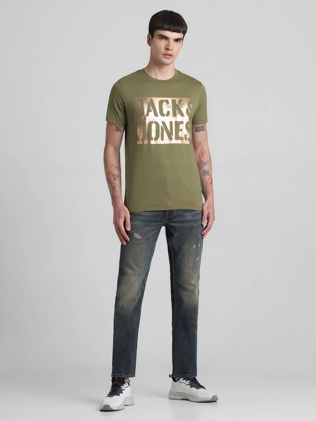 Green Foil Print Crew Neck T-shirt - Image 6