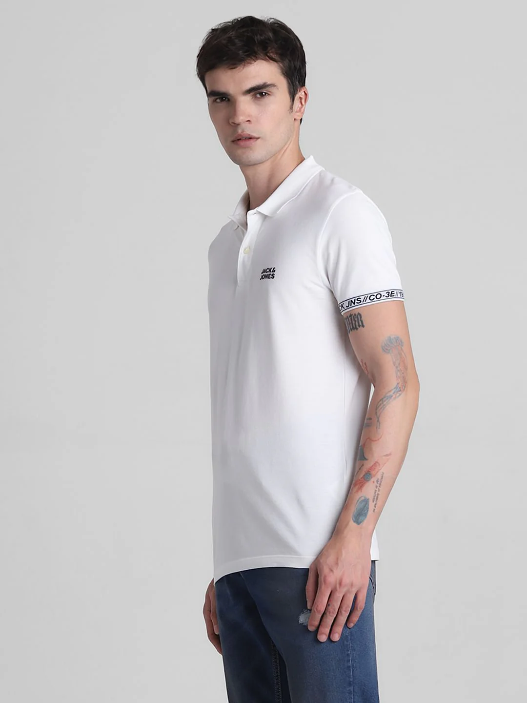 White Logo Tape Print Polo T-shirt - Image 3