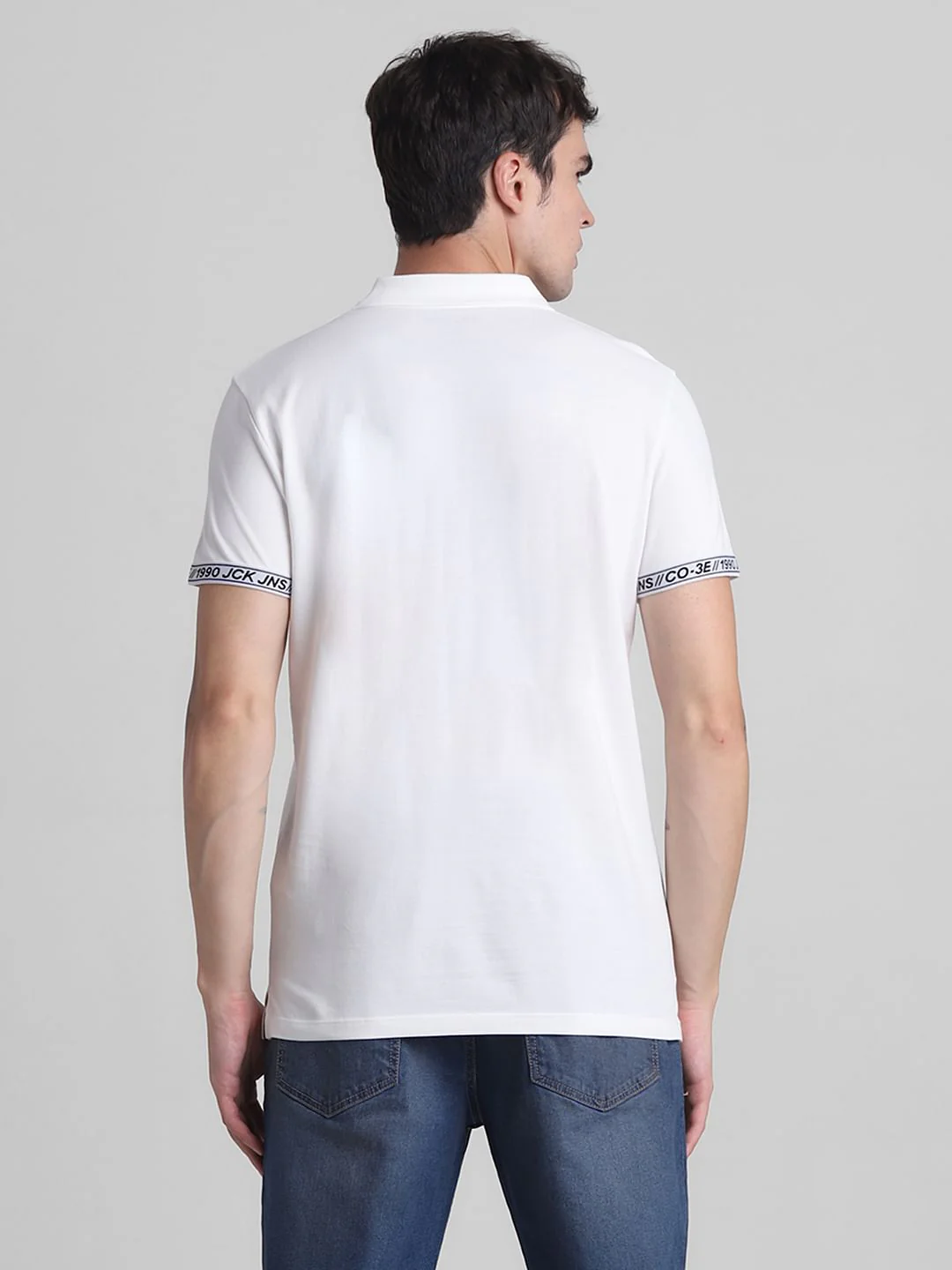 White Logo Tape Print Polo T-shirt - Image 4