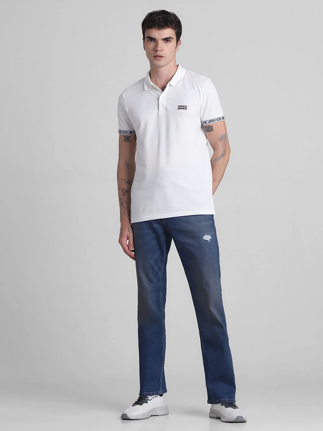 White Logo Tape Print Polo T-shirt - Image 6