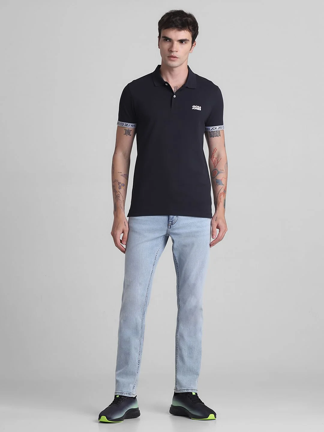 Black Logo Tape Print Polo T-shirt - Image 6