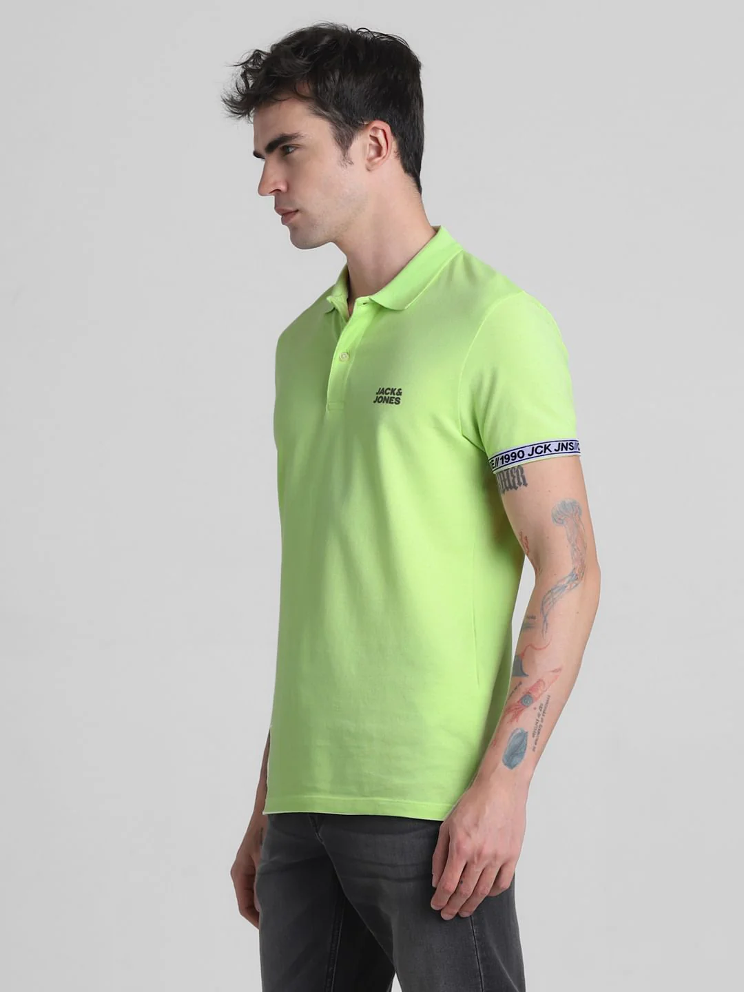 Green Ribbed Sleeves Polo T-Shirt - Image 3