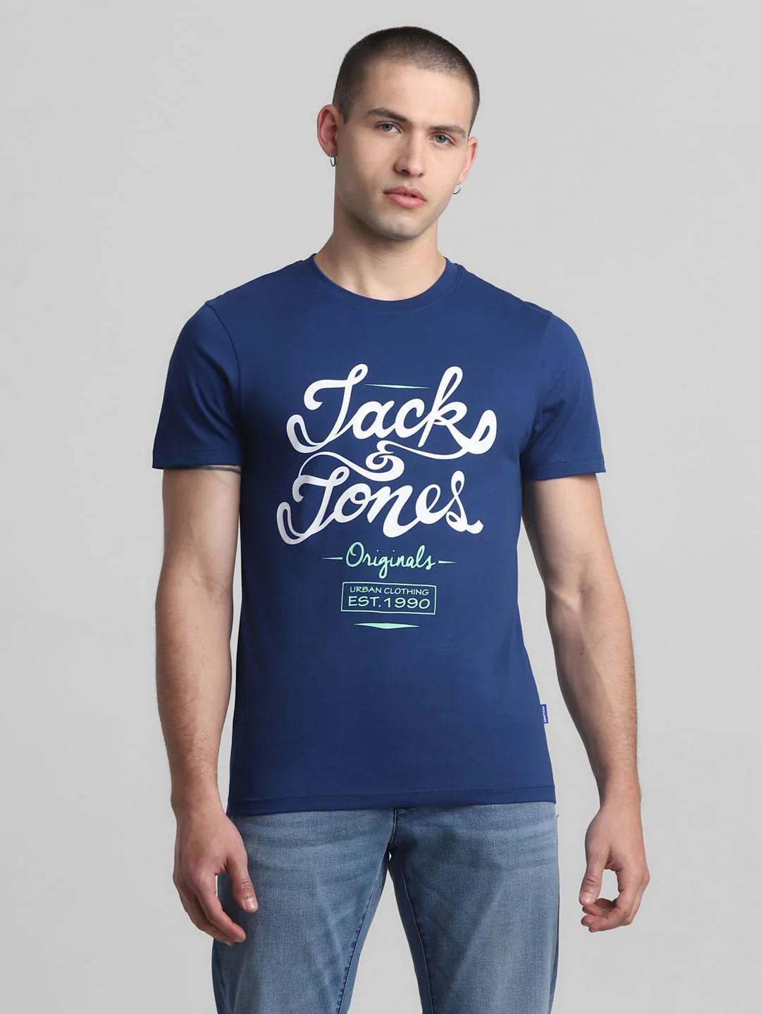 Blue Logo Print Crew Neck T-shirt - Image 2
