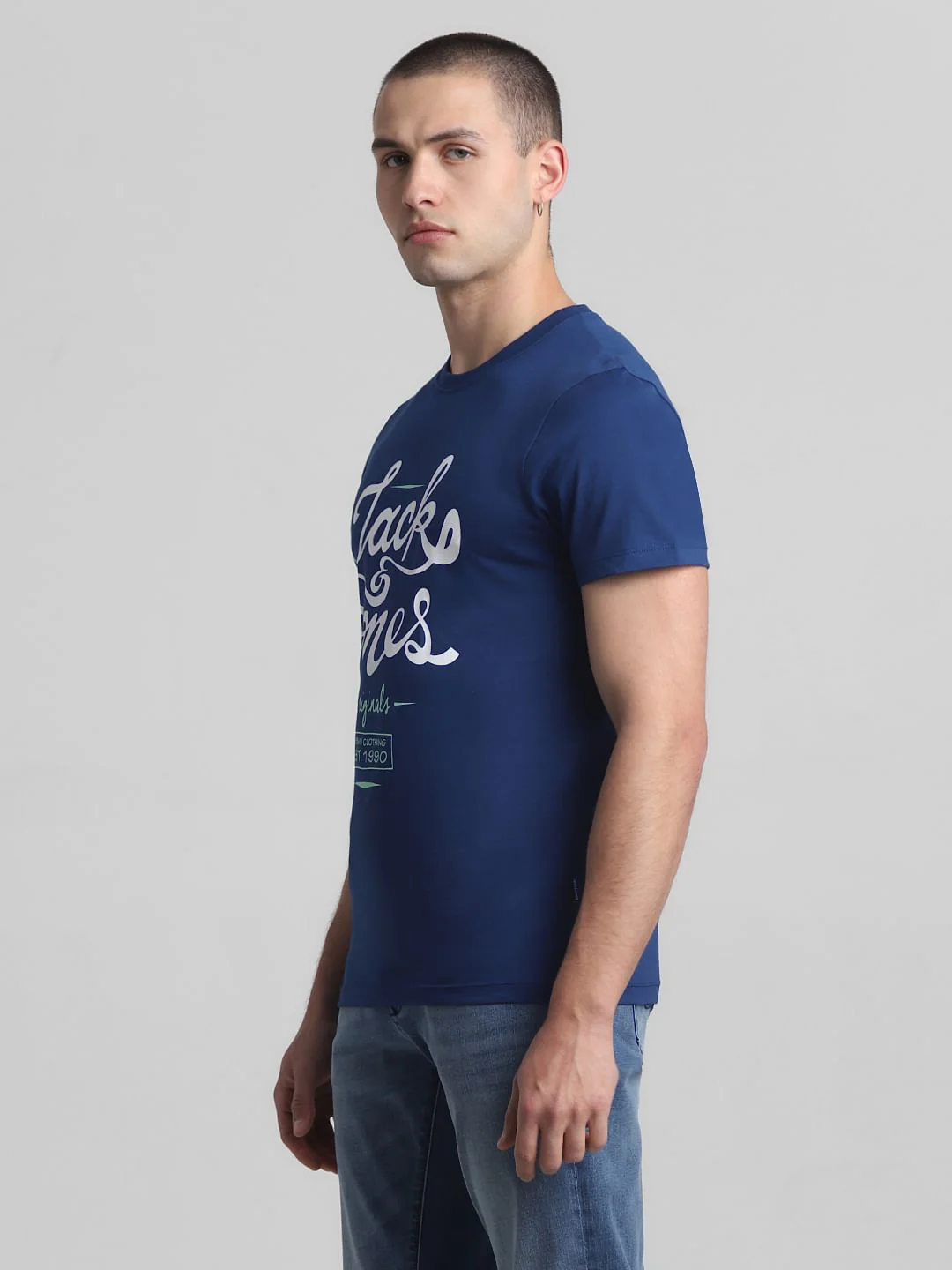 Blue Logo Print Crew Neck T-shirt - Image 3