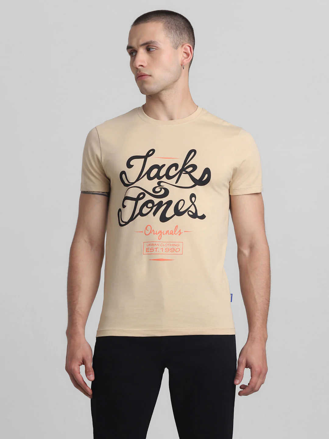 Brown Text Print Crew Neck T-shirt - Image 2