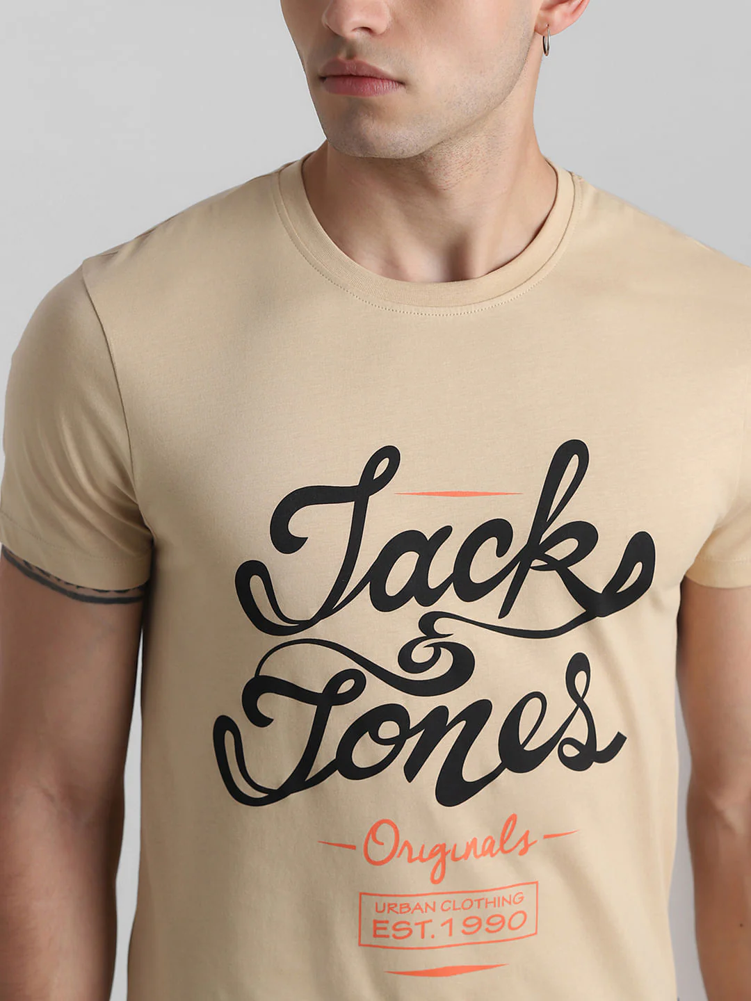 Brown Text Print Crew Neck T-shirt - Image 5