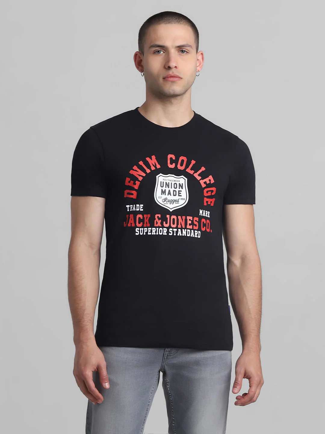 Black Graphic Print Crew Neck T-shirt - Image 2
