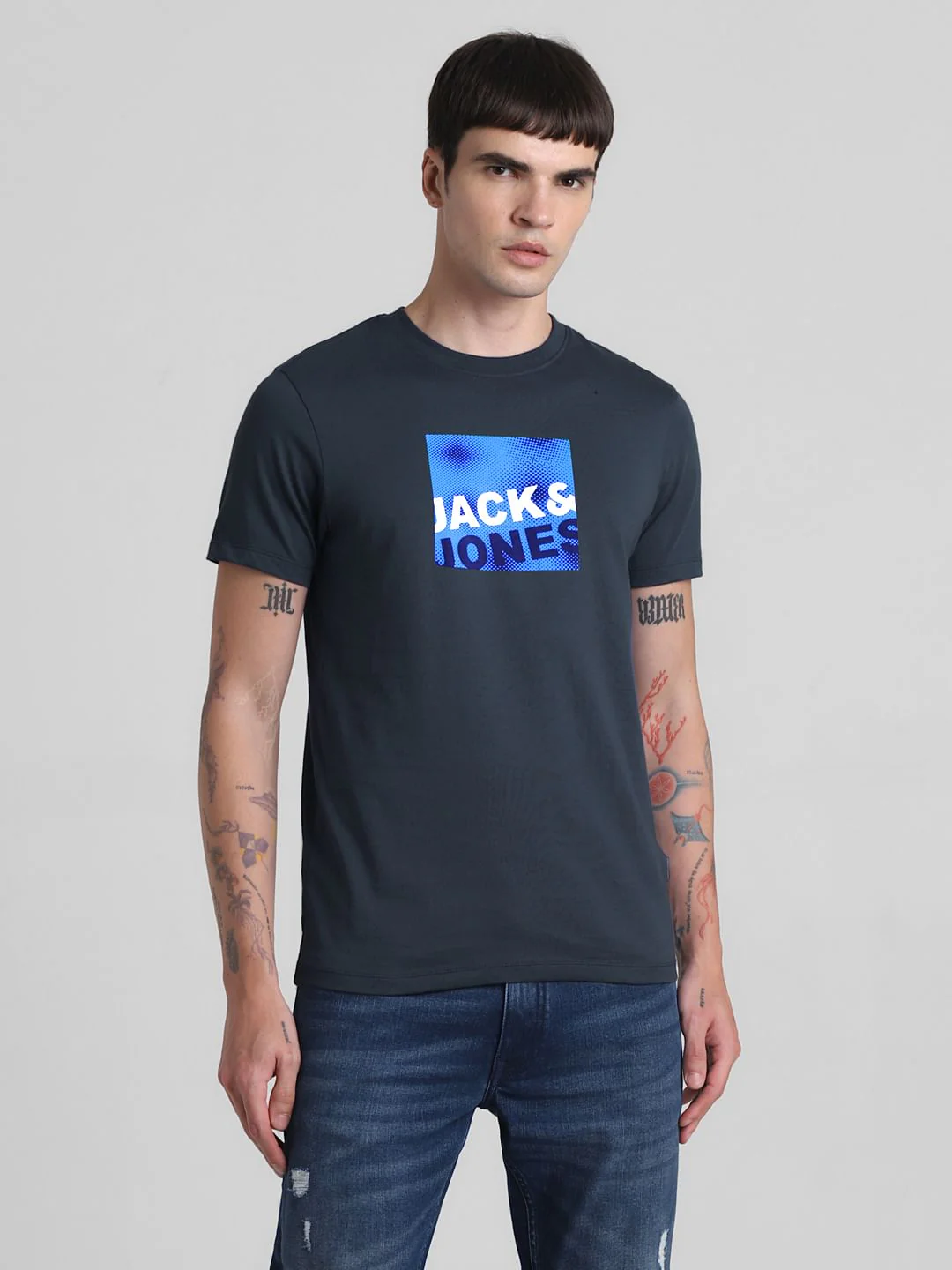 Dark Blue Logo Print Crew Neck T-shirt - Image 2