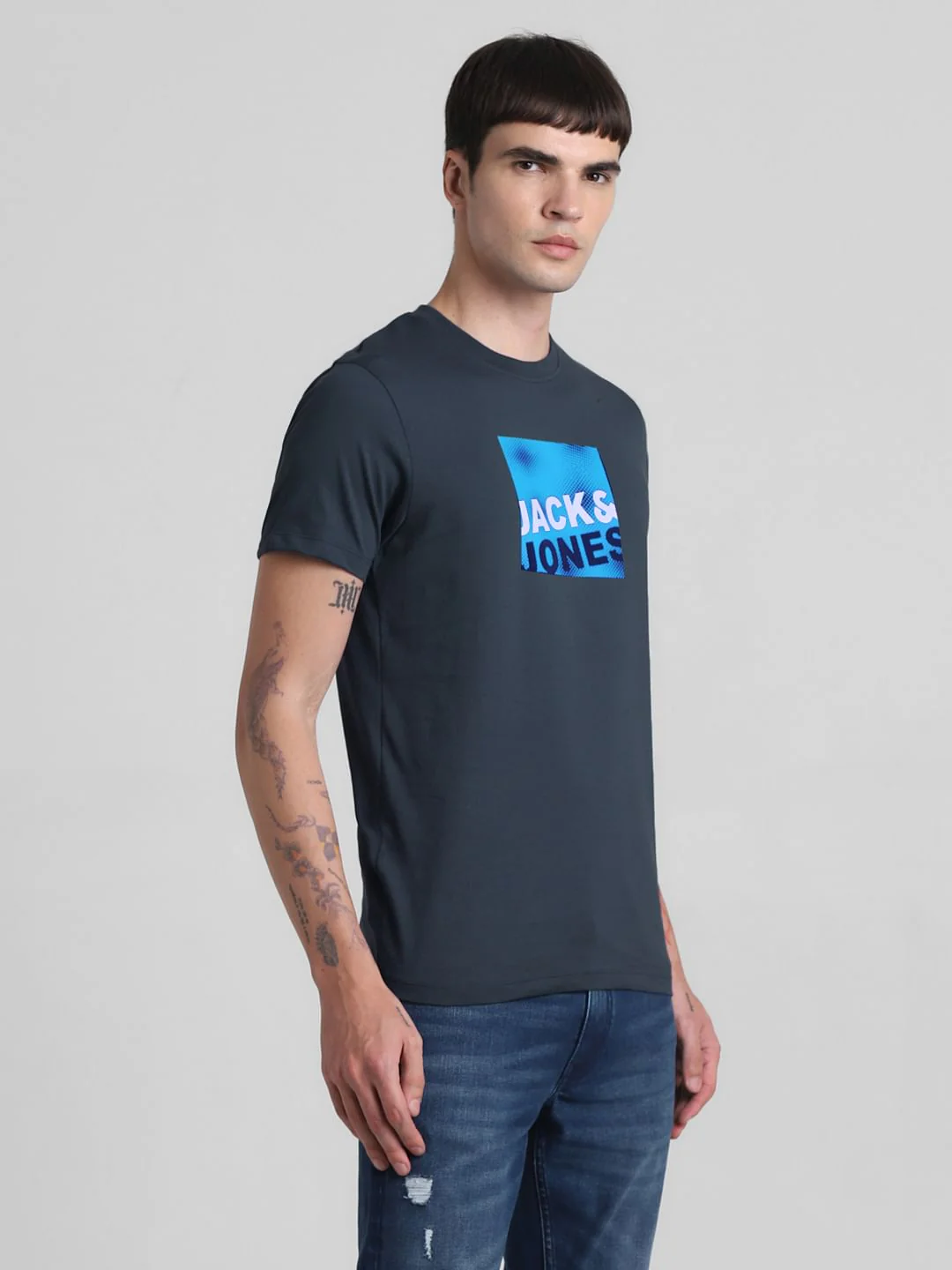 Dark Blue Logo Print Crew Neck T-shirt - Image 3