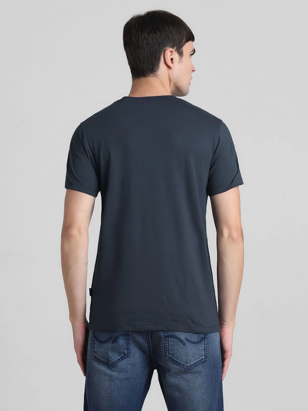 Dark Blue Logo Print Crew Neck T-shirt - Image 4