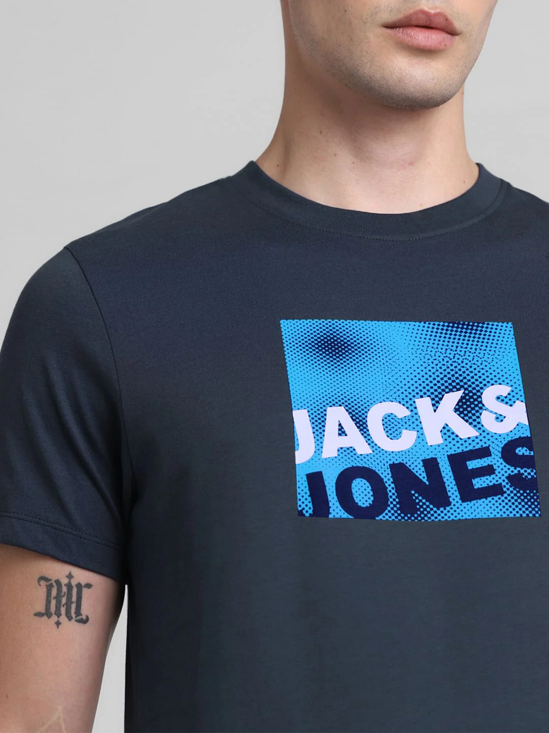 Dark Blue Logo Print Crew Neck T-shirt - Image 5