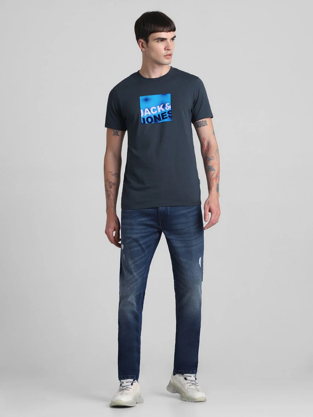 Dark Blue Logo Print Crew Neck T-shirt - Image 6