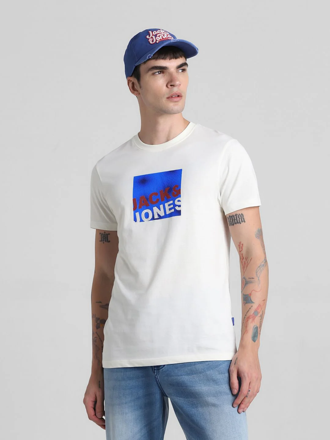 White Logo Print Crew Neck T-shirt