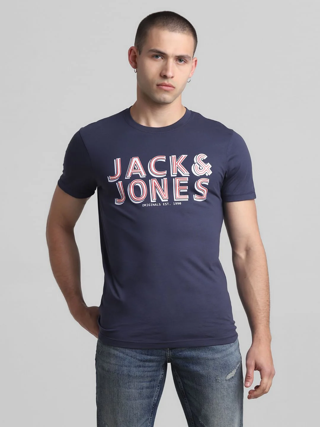 Dark Blue Logo Print Crew Neck T-shirt - Image 2