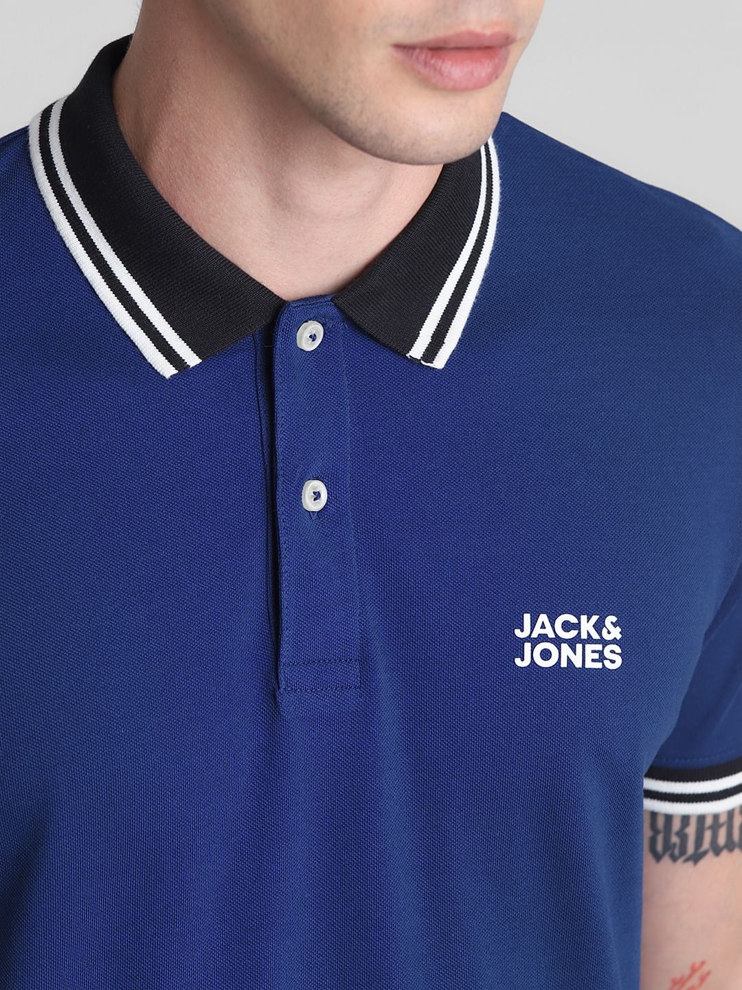 Blue Contrast Tipping Polo T-shirt - Image 5