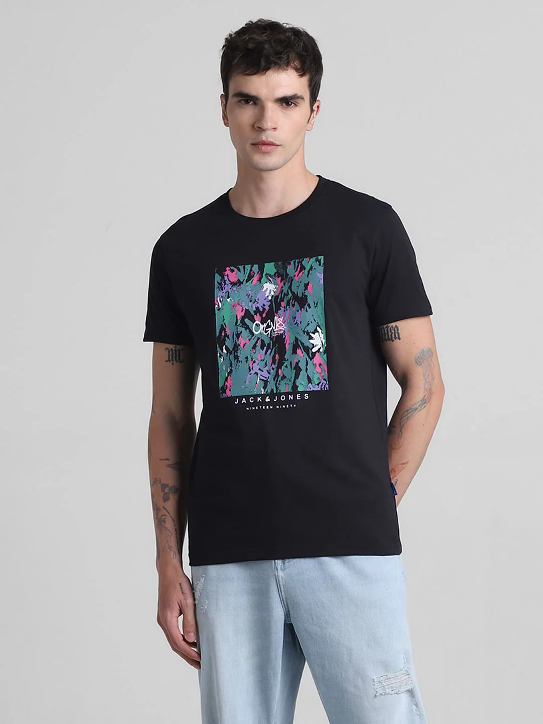 Black Graphic Print Crew Neck T-shirt - Image 2