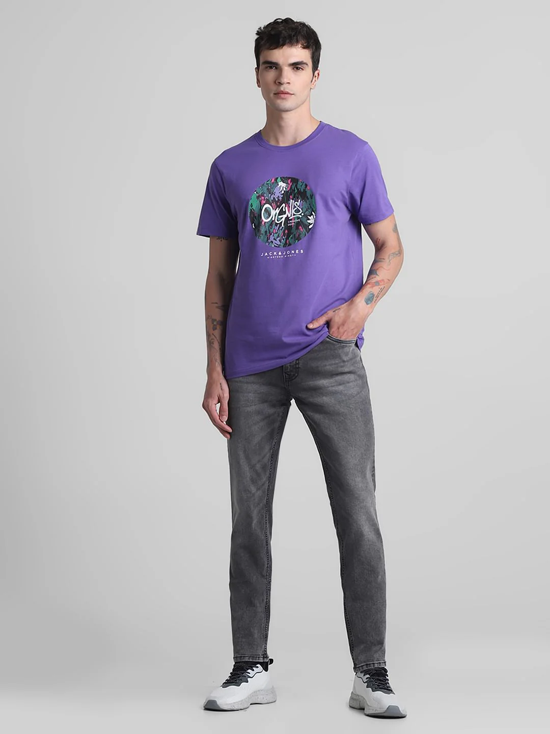 Purple Graphic Print Crew Neck T-shirt - Image 6