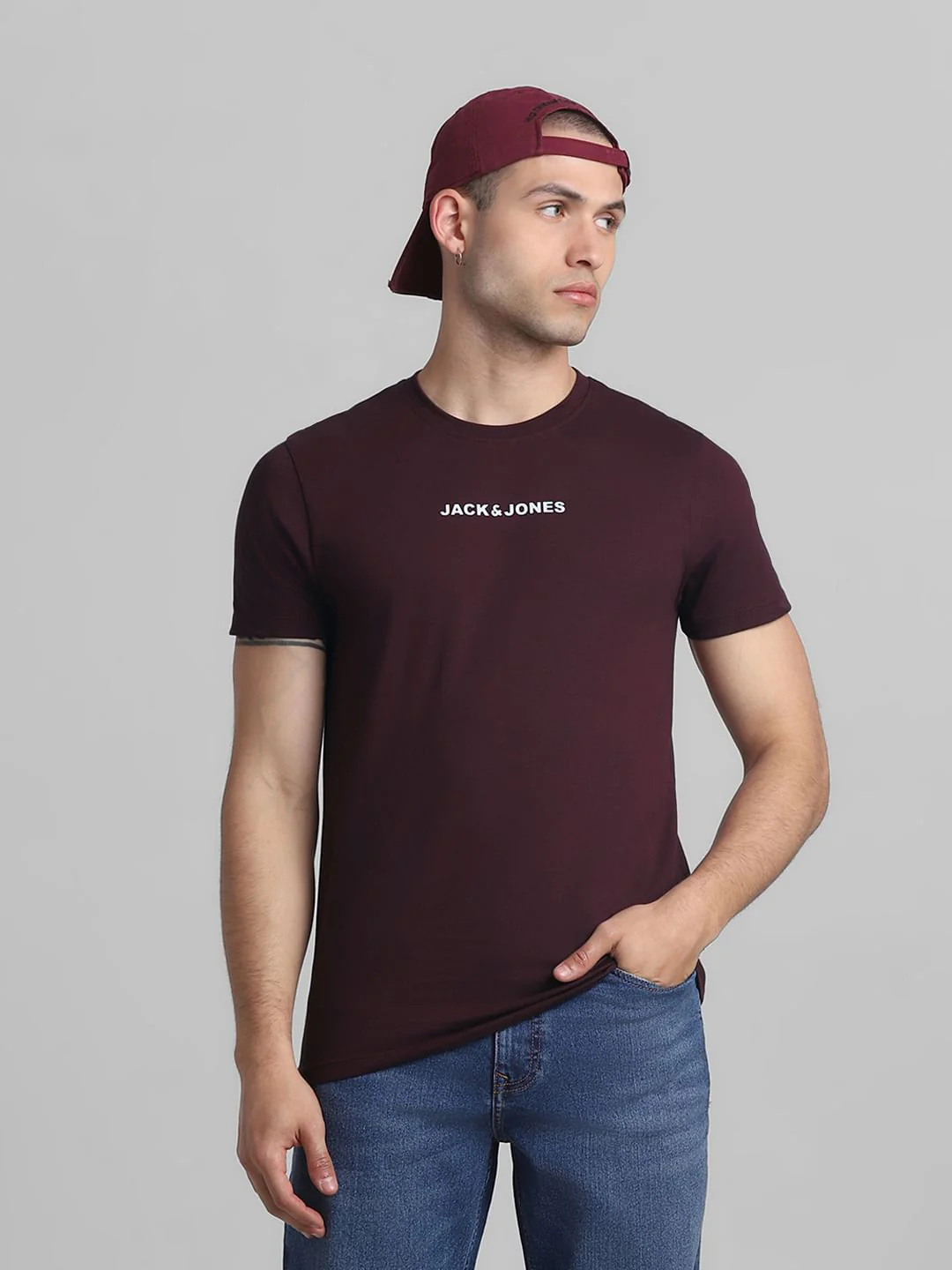 Maroon Logo Print Crew Neck T-shirt