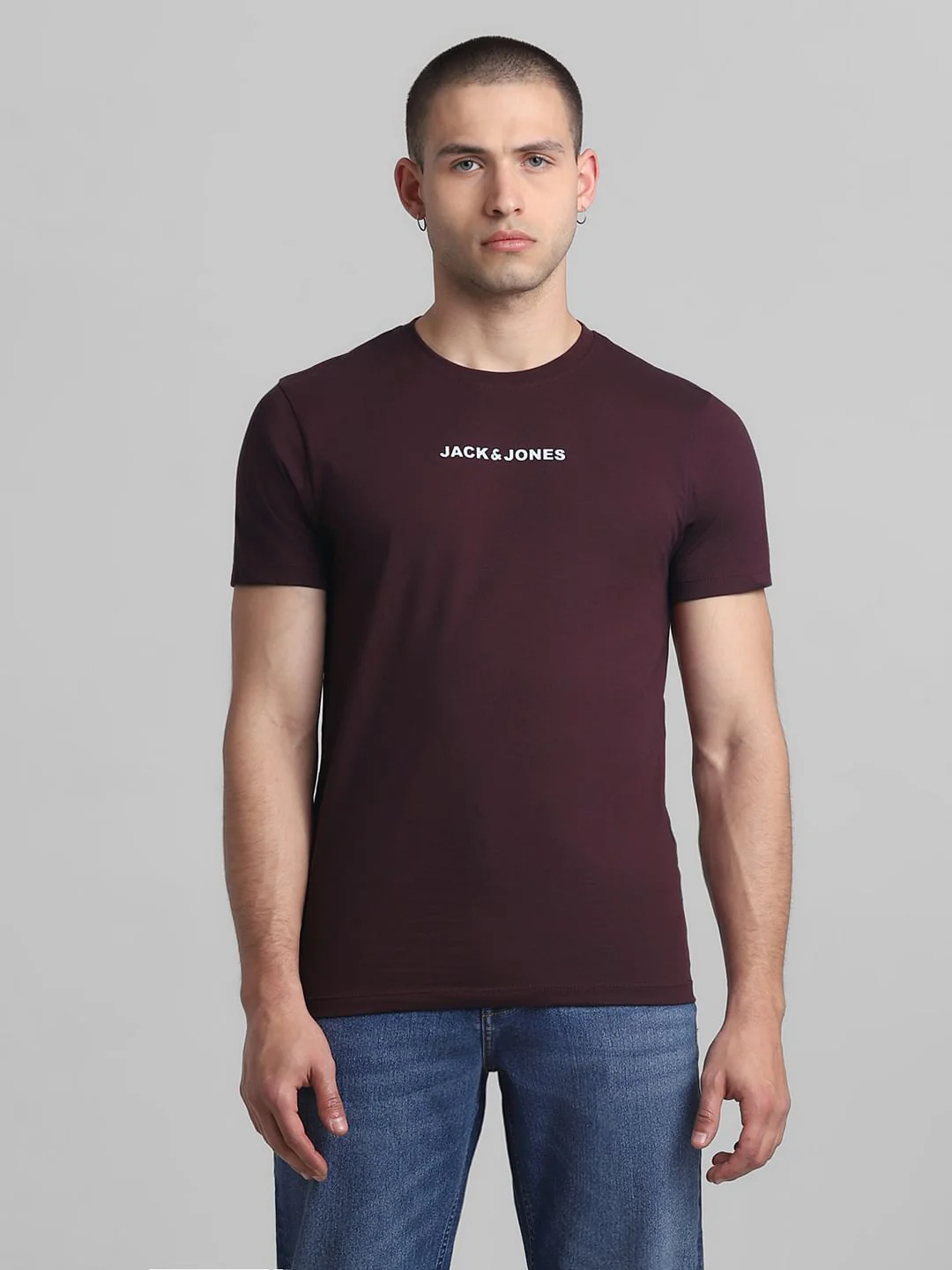 Maroon Logo Print Crew Neck T-shirt - Image 2