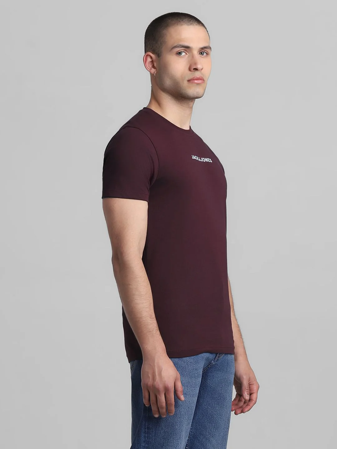 Maroon Logo Print Crew Neck T-shirt - Image 3