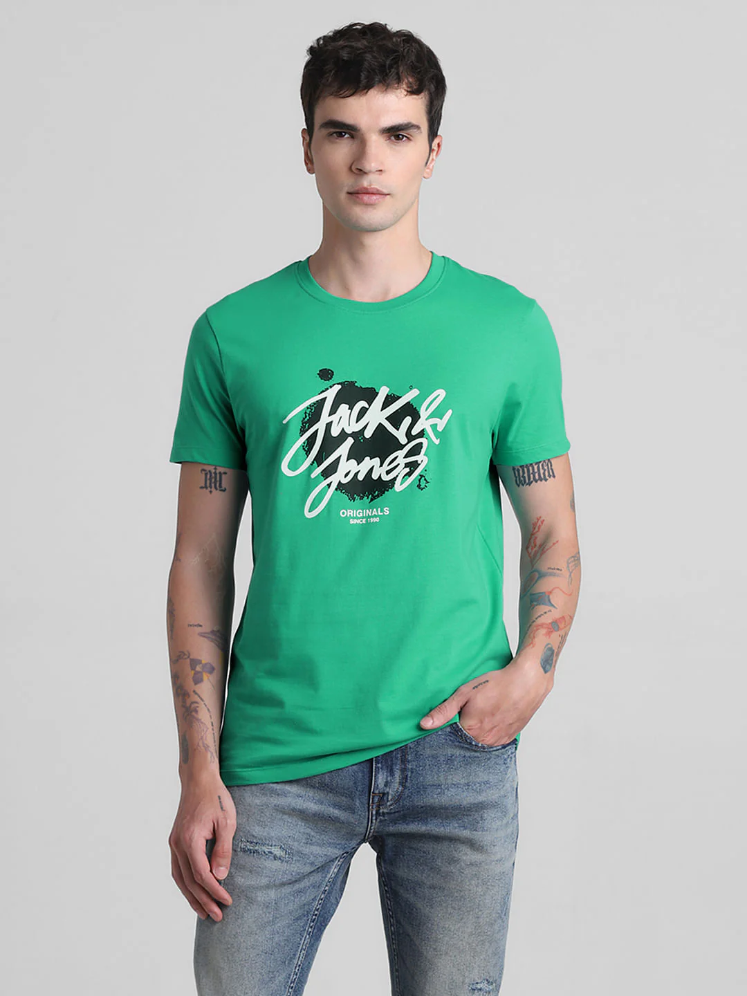 Green Logo Print Crew Neck T-shirt - Image 2