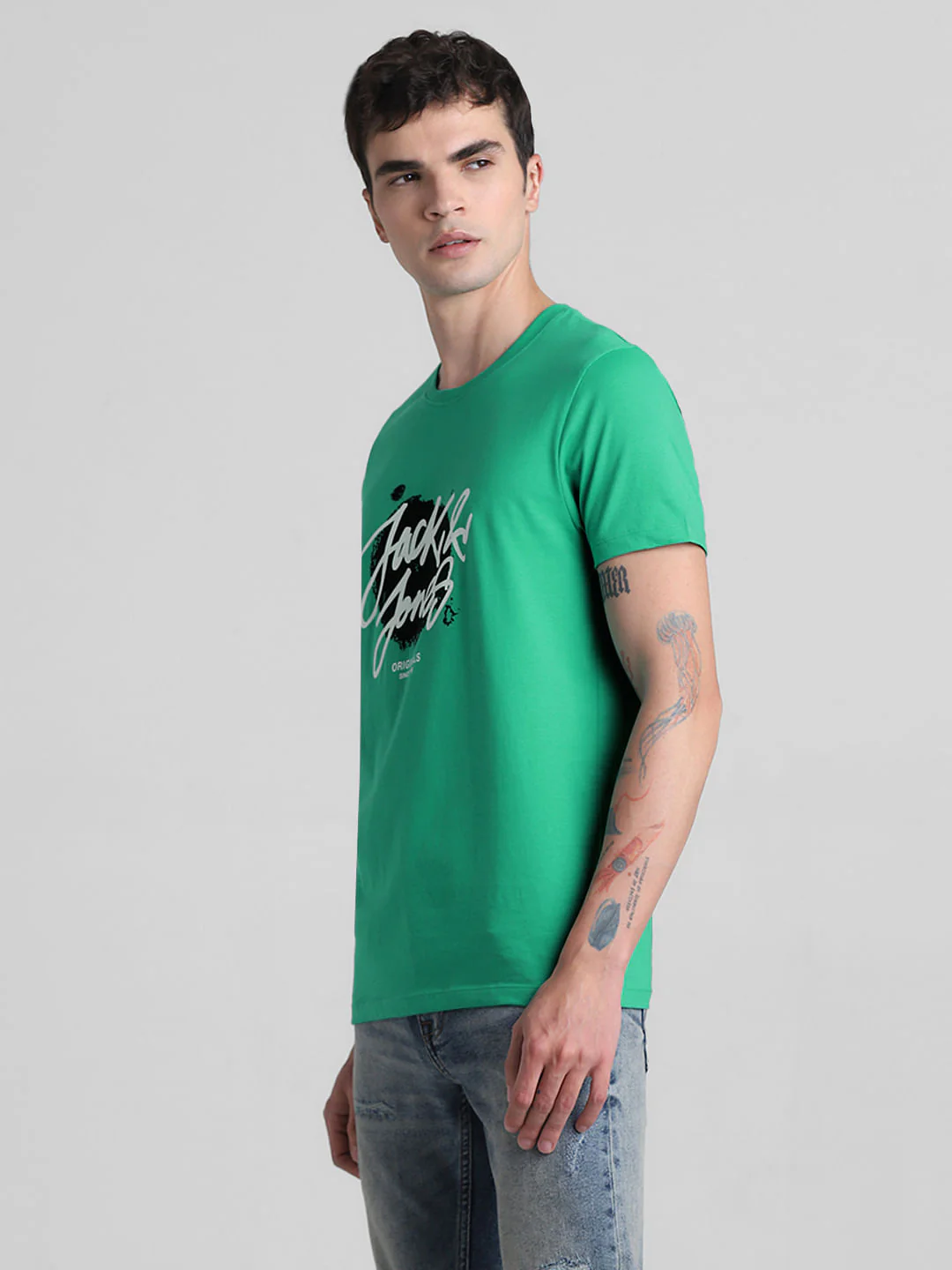 Green Logo Print Crew Neck T-shirt - Image 3