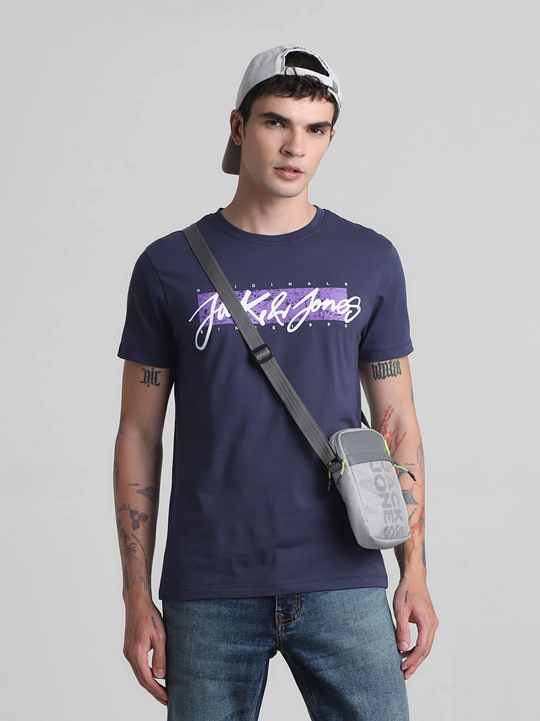 Blue Logo Print Crew Neck T-shirt