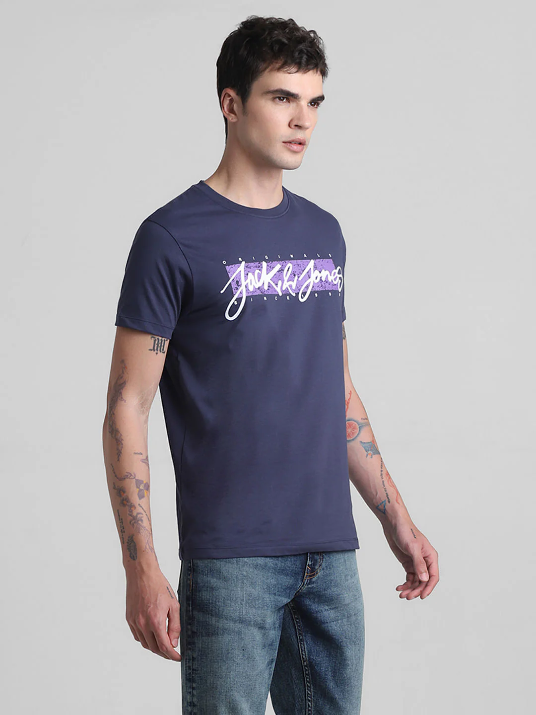 Blue Logo Print Crew Neck T-shirt - Image 3
