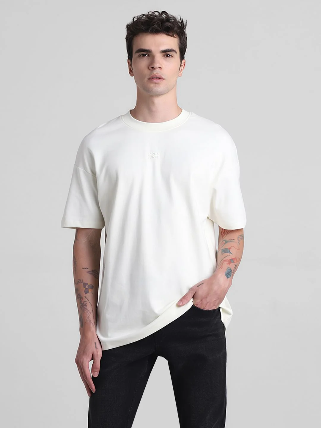 White Cotton Crew Neck T-shirt - Image 2