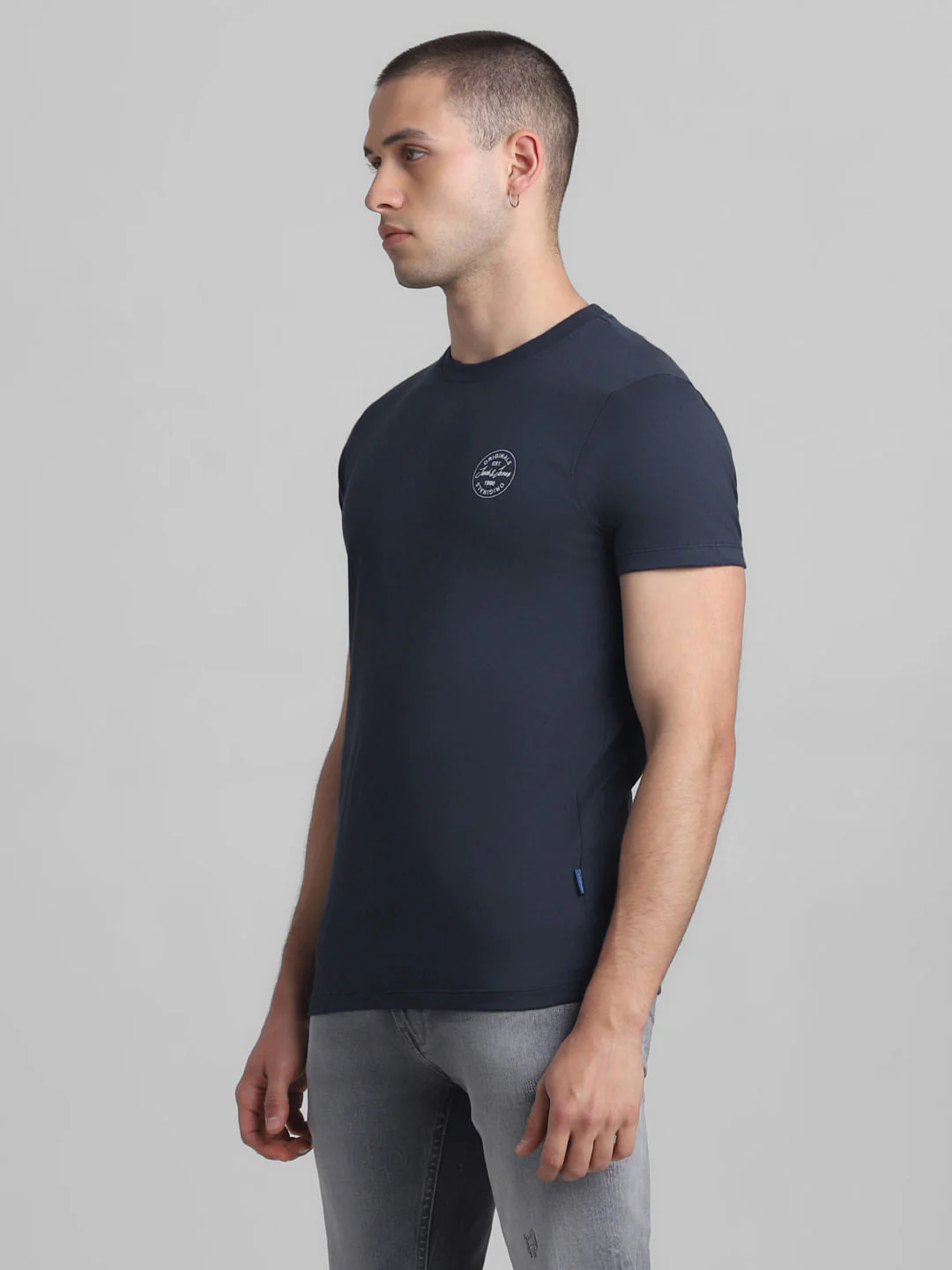Dark Blue Cotton Crew Neck T-shirt - Image 3
