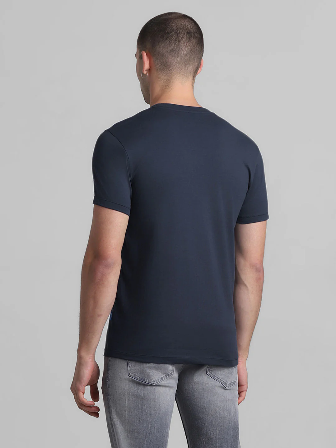 Dark Blue Cotton Crew Neck T-shirt - Image 4