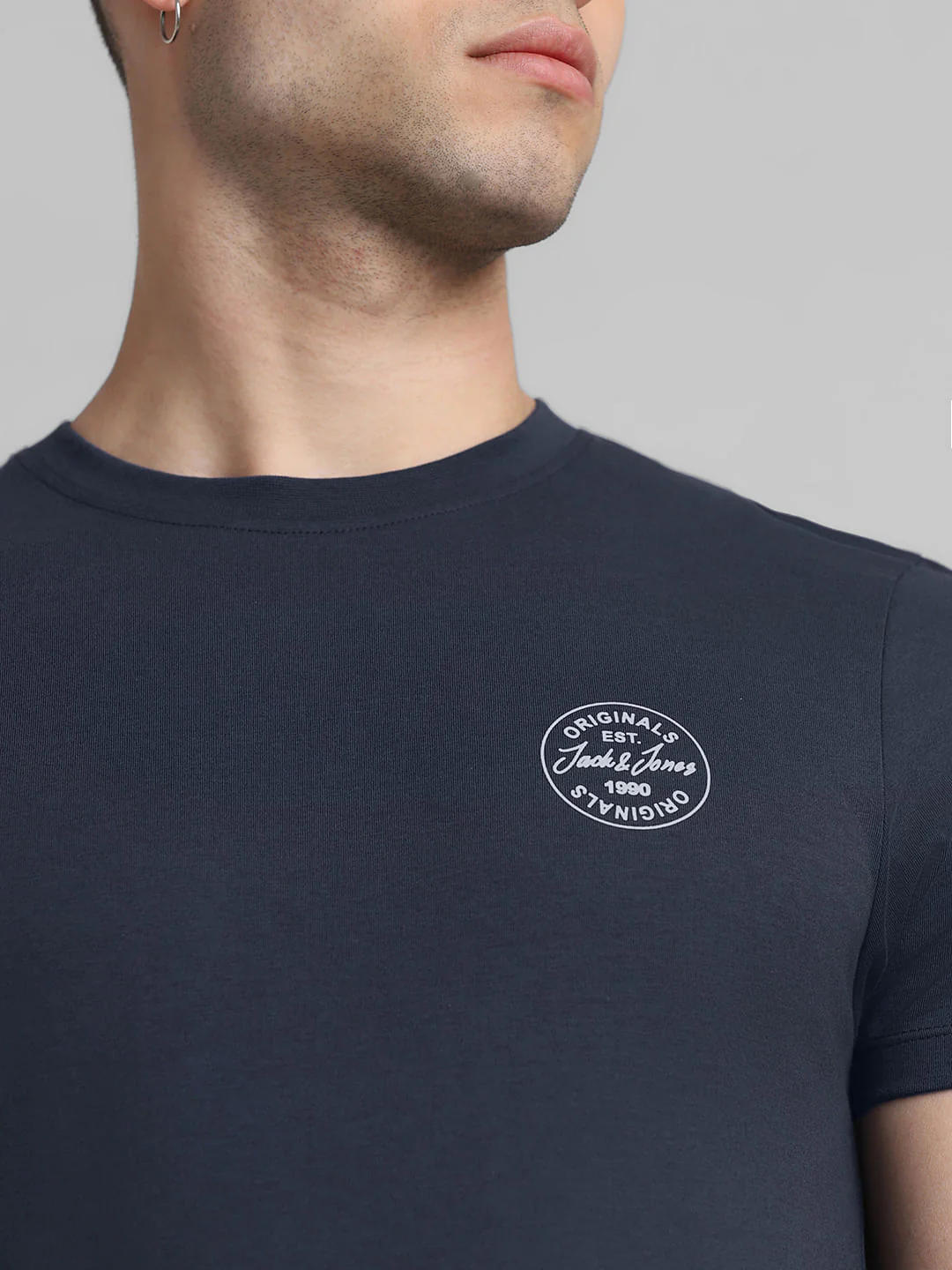 Dark Blue Cotton Crew Neck T-shirt - Image 5