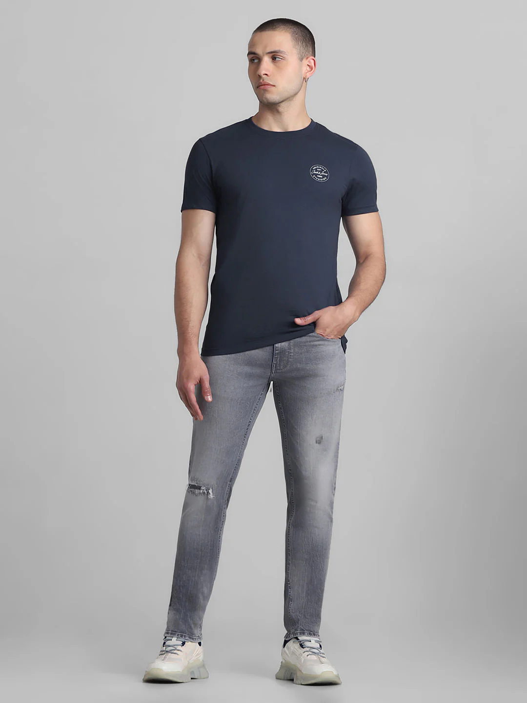 Dark Blue Cotton Crew Neck T-shirt - Image 6