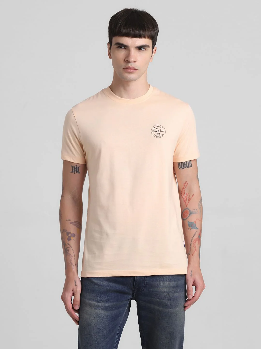 Peach Logo Print Crew Neck T-shirt - Image 2