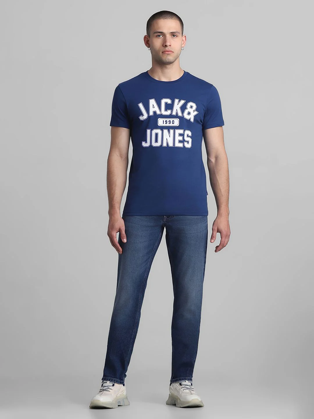 Dark Blue Varsity Crew Neck T-shirt - Image 6