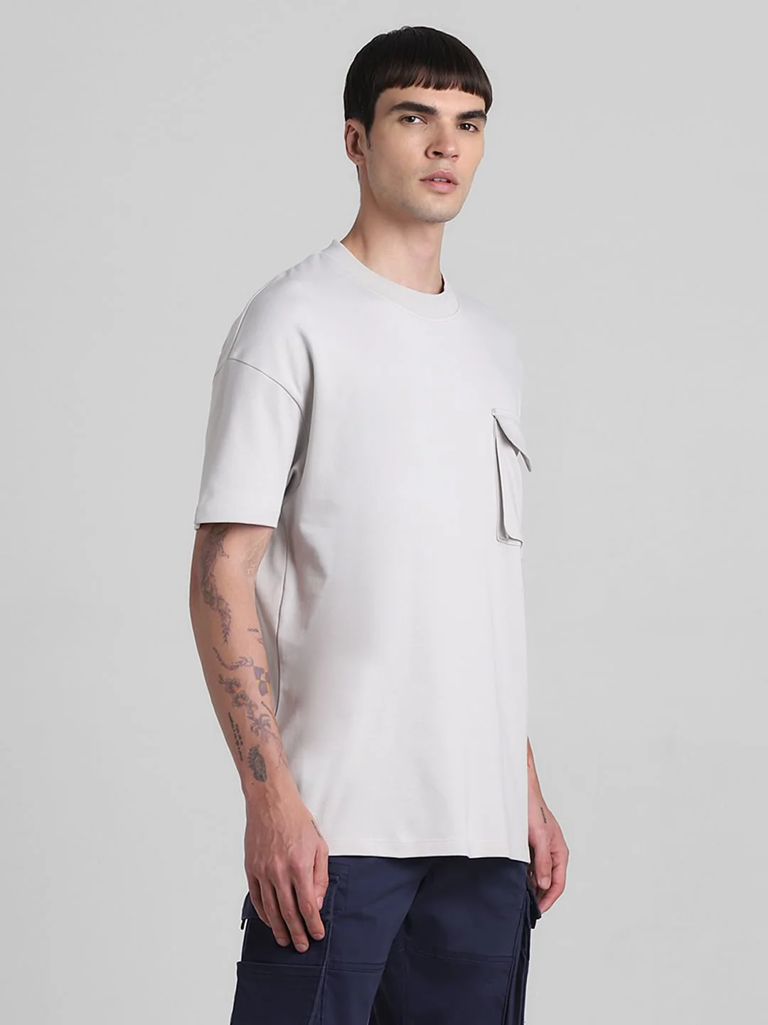 Light Grey Oversized Crew Neck T-shirt - Image 3