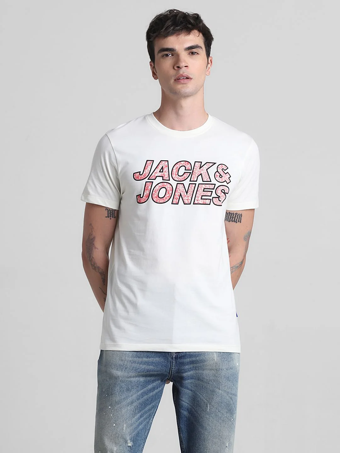 White Logo Print Crew Neck T-shirt - Image 2