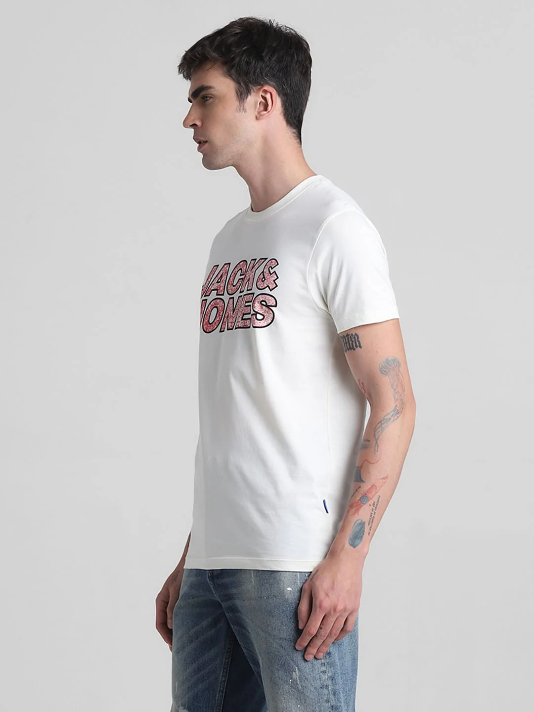 White Logo Print Crew Neck T-shirt - Image 3