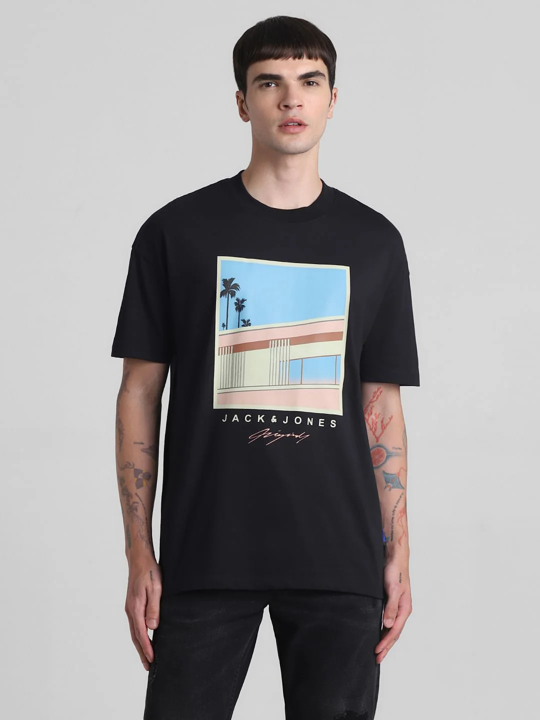 Black Graphic Print Oversized T-shirt - Image 2