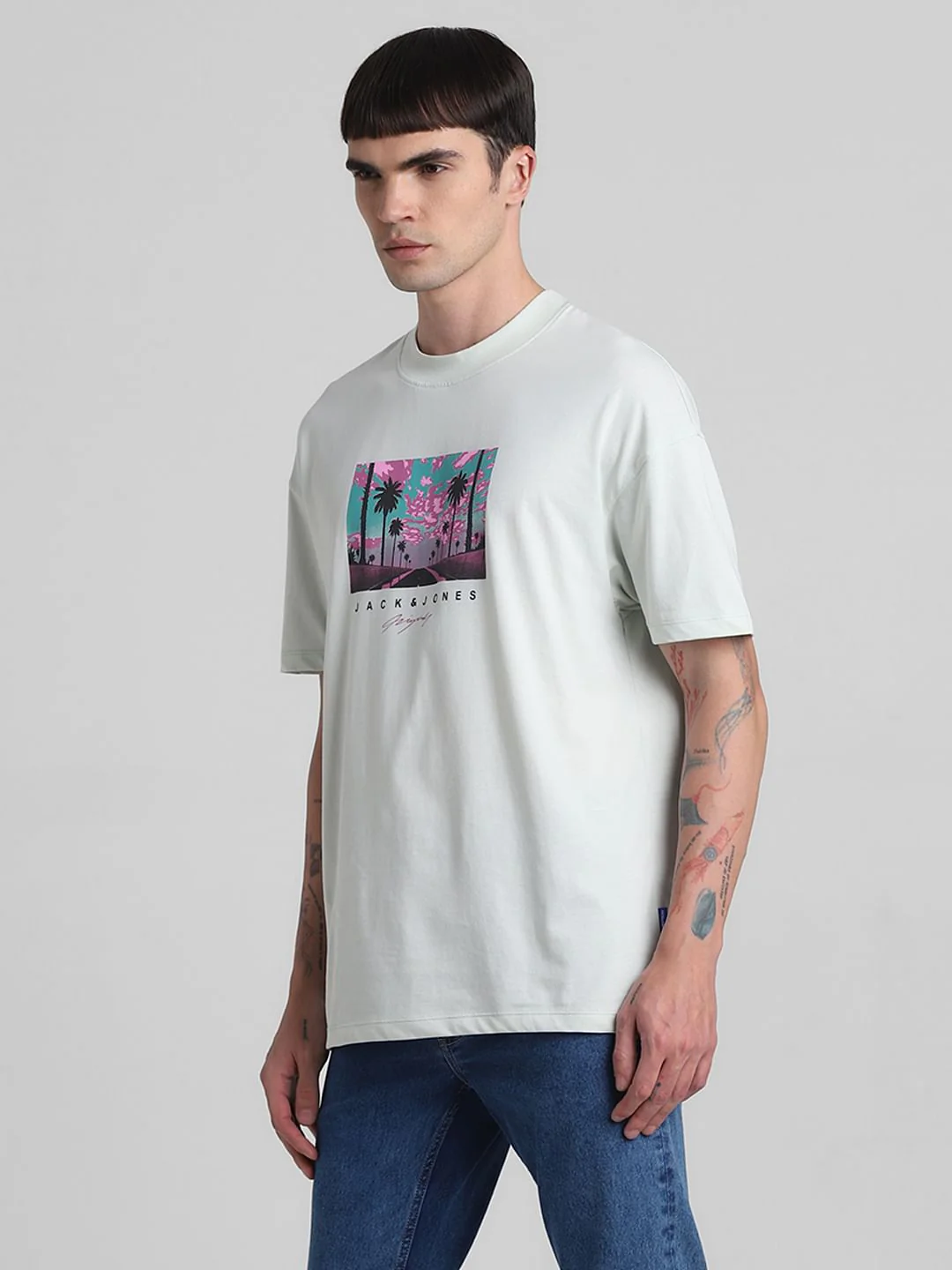 Pale Blue Graphic Print Oversized T-shirt - Image 3