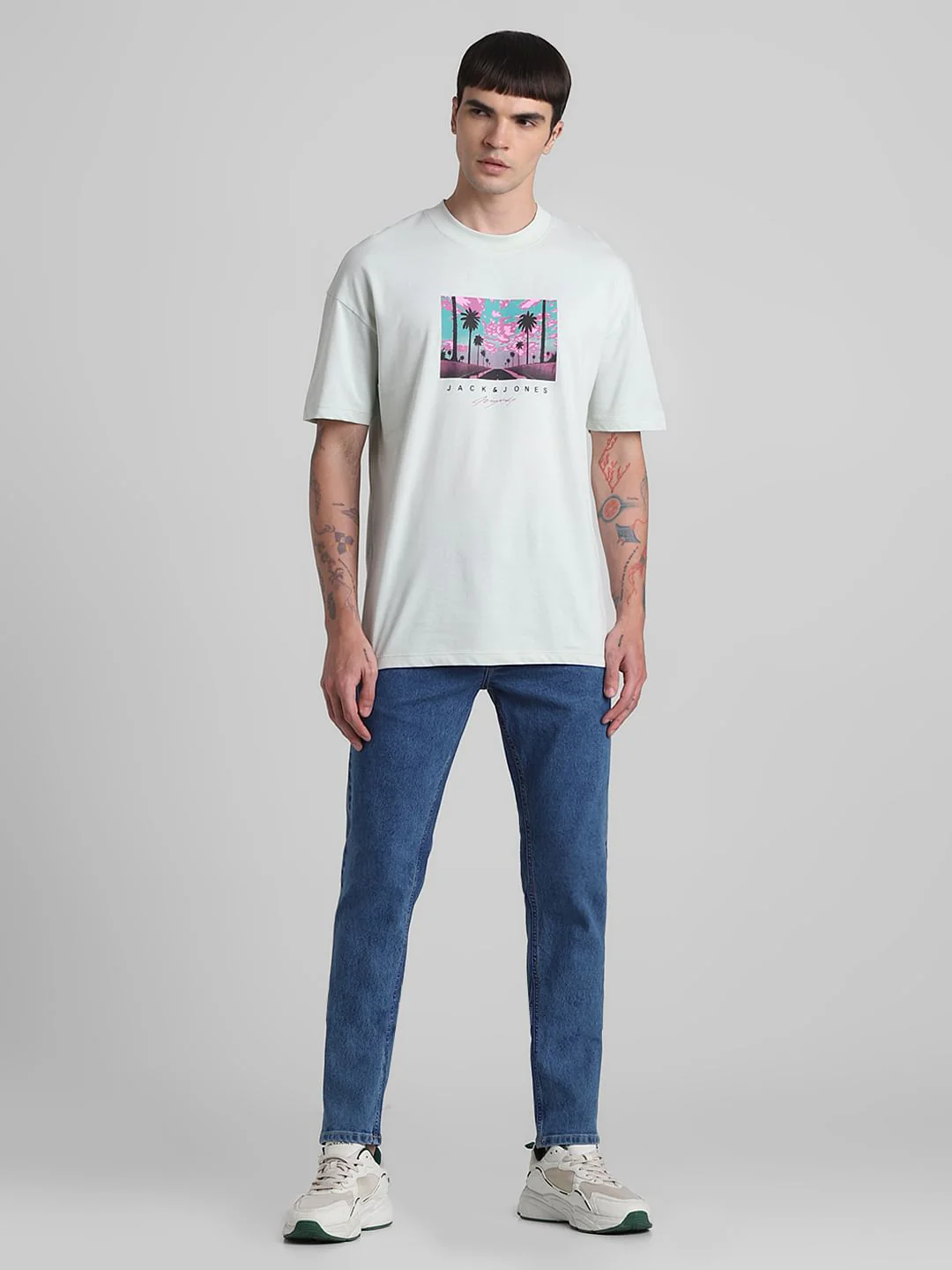 Pale Blue Graphic Print Oversized T-shirt - Image 6