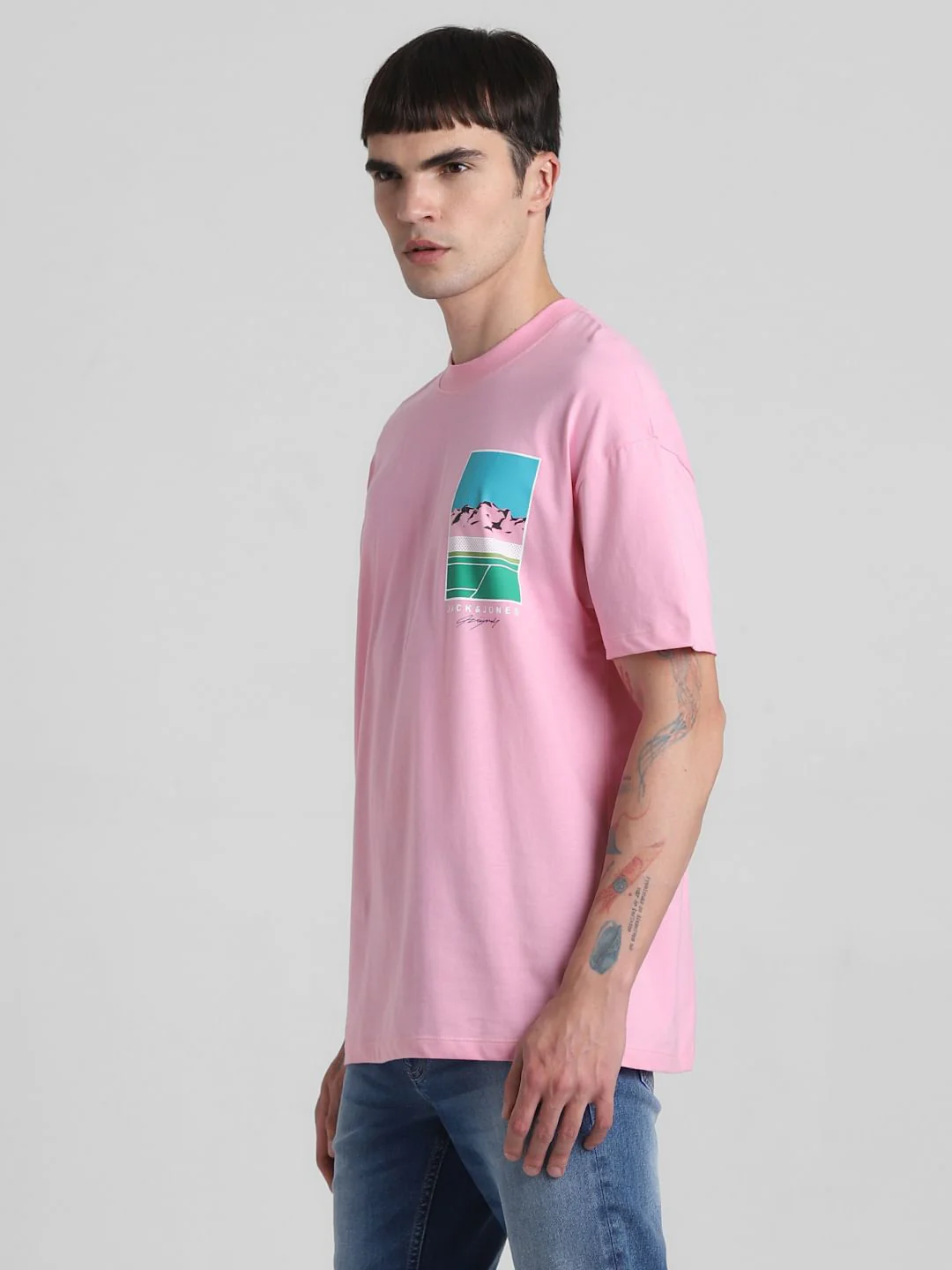 Pink Graphic Print Oversized T-shirt - Image 3