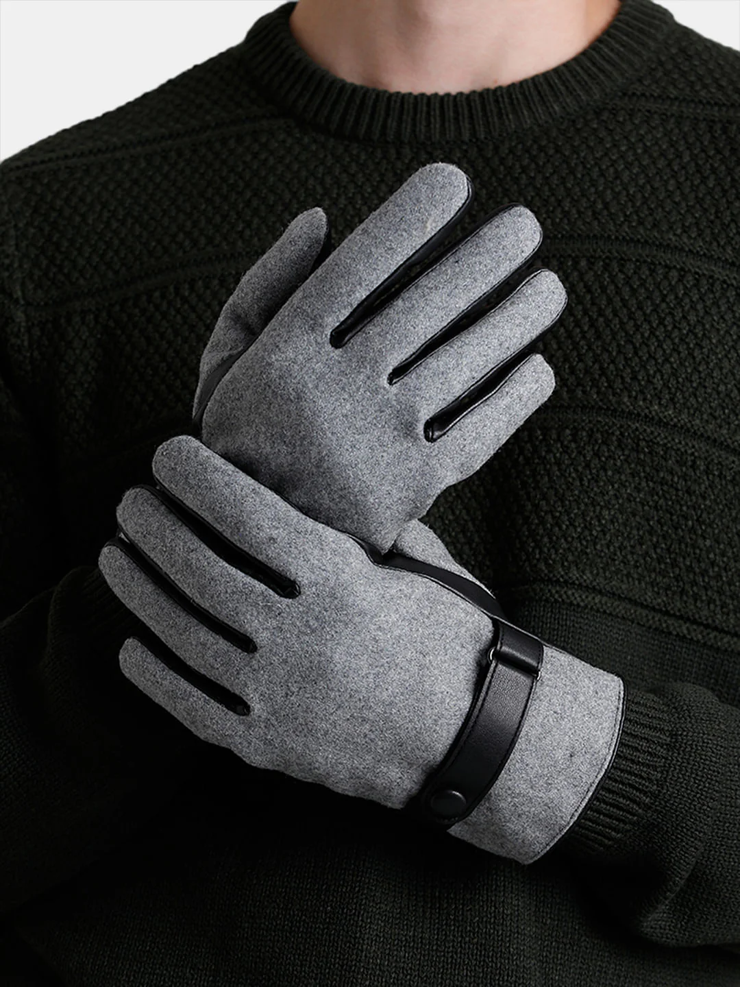 Grey Plain Coloured Gloves - Image 4