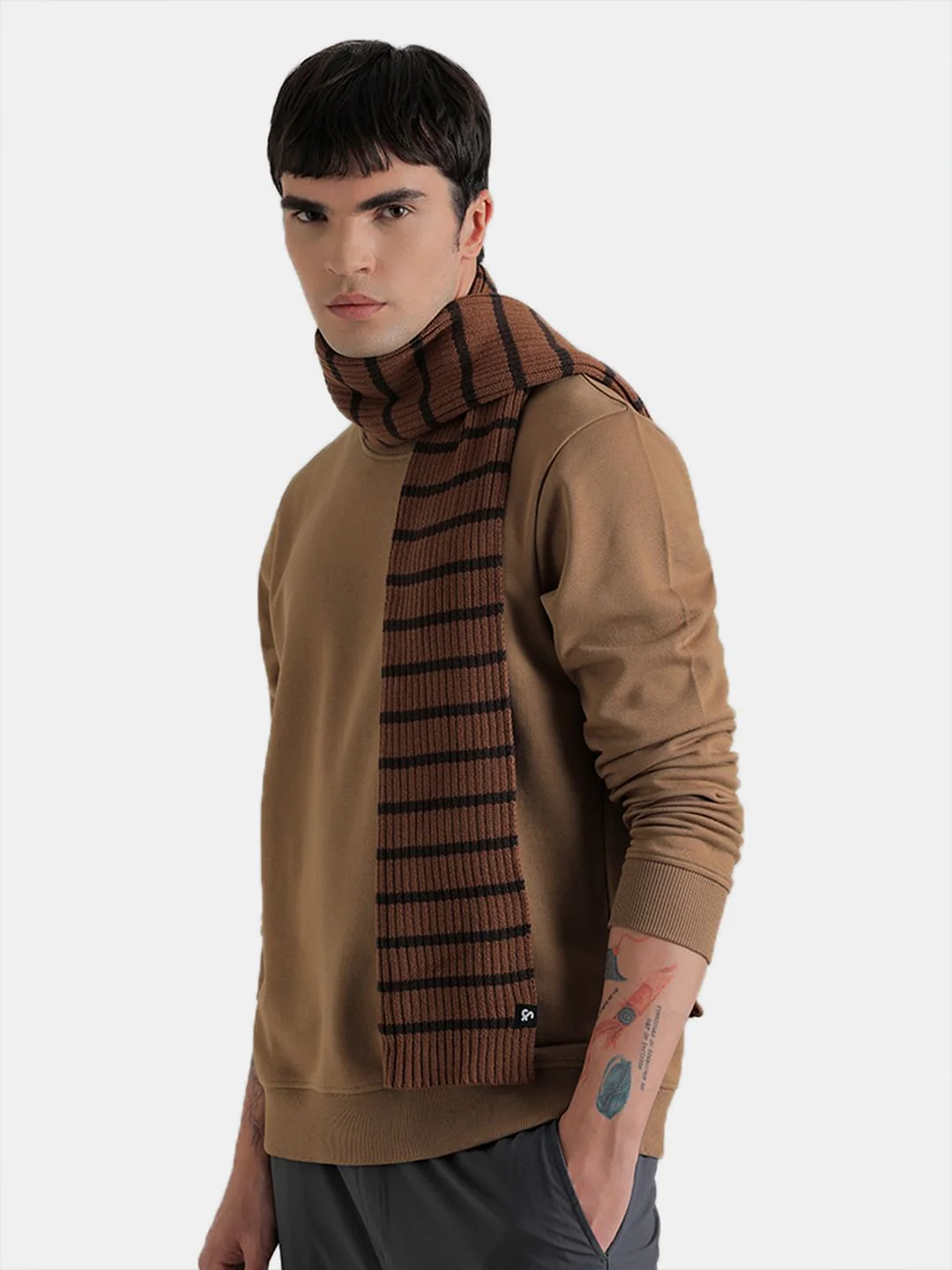 Brown Striped Cotton Scarf - Image 4