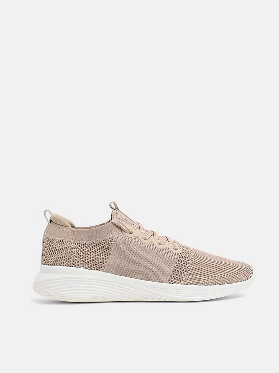 Beige Stretch Knit Lace-Up Sneakers - Image 2