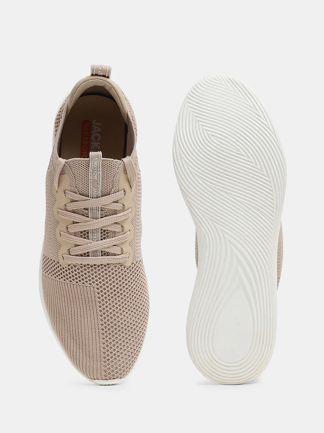 Beige Stretch Knit Lace-Up Sneakers - Image 5